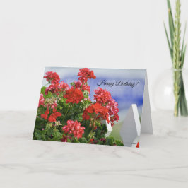 Red Geraniums Birthday Card Kort