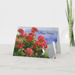 Red Geraniums Birthday Card Kort
