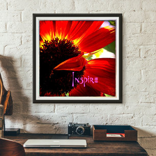 Red Gerber Daisy Closeup Photo Bold Modern Inspire Poster