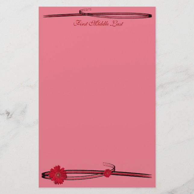 Red Gerber Daisy Flower Photograph Flourish Anpass Brevpapper (Framsida)