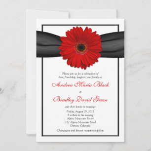 Red Gerbera Daisy Black Ribbon Bröllopsbjudan Inbjudningar