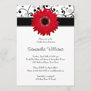 Red Gerbera Daisy Black Rulla Möhippa Inbjudningar