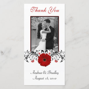 Red Gerbera Daisy Blommigt Tack Photo Card Kort