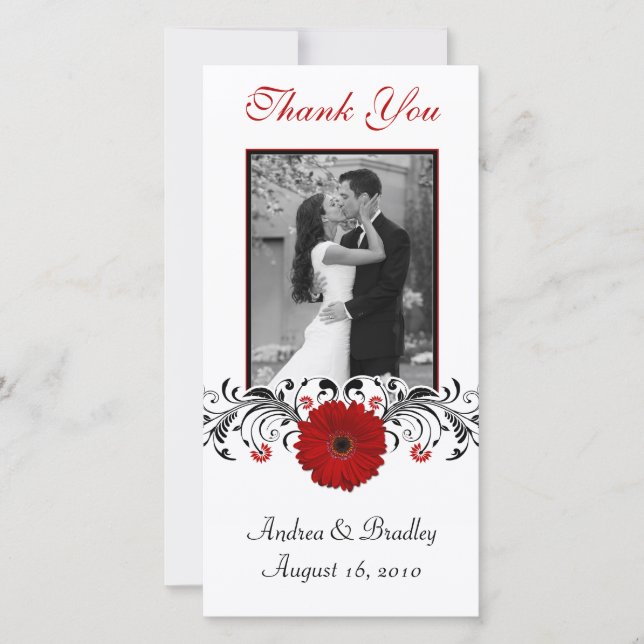 Red Gerbera Daisy Blommigt Tack Photo Card Kort (Framsida)