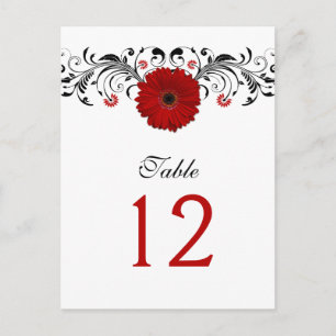 Red Gerbera Daisy Bordsnummer Card
