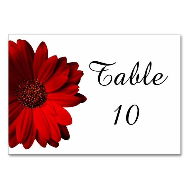 Red Gerbera Daisy Bröllop Bord Card Bordsnummer (Framsidan)