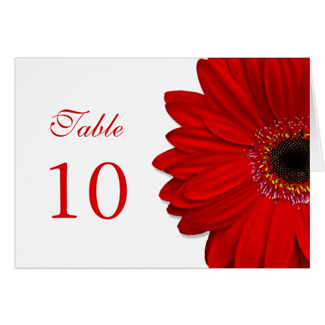 Red Gerbera Daisy Bröllop Bord Card Hälsningskort (Framsidan Horizontal)