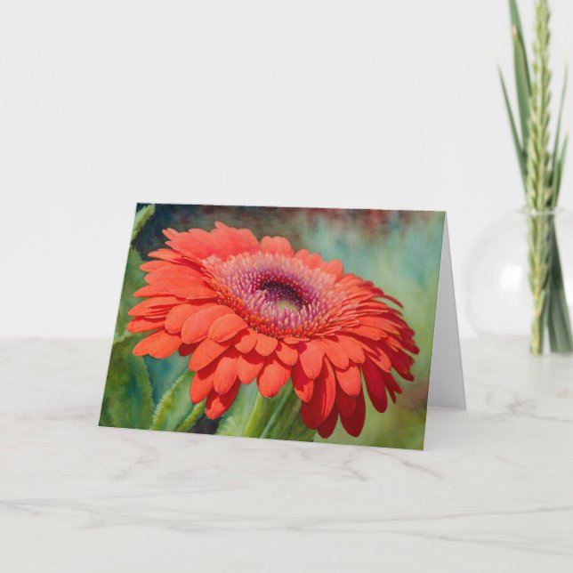 Red Gerbera Daisy Flower Art Note Card Kort (Framsida)