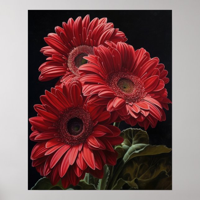 Red Gerbera Daisy Flowers Art Print Poster (Framsidan)
