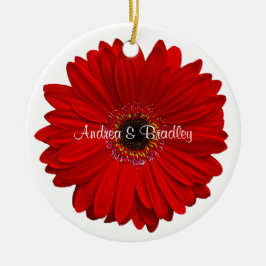 Red Gerbera Daisy Personlig Bröllop-årsdagen Julgransprydnad Keramik