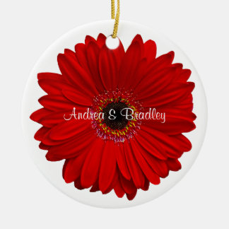 Red Gerbera Daisy Personlig Bröllop-årsdagen Julgransprydnad Keramik