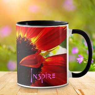 Red Gerbera Daisy Photo Inspire Quote Typography Mugg