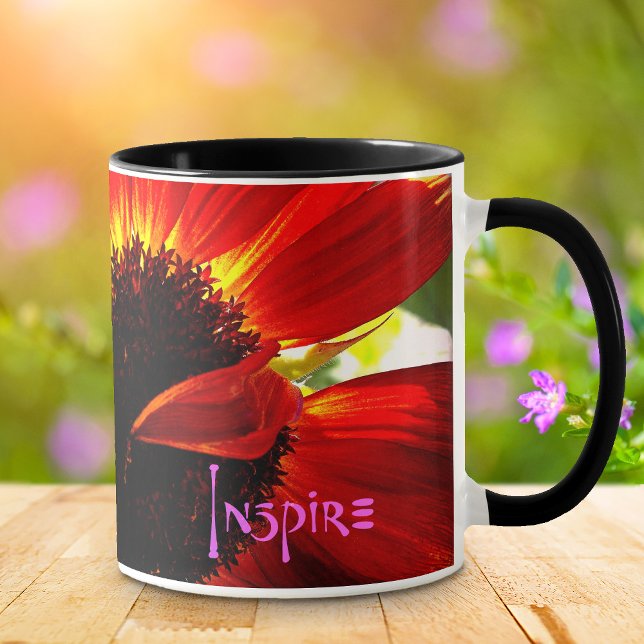 Red Gerbera Daisy Photo Inspire Quote Typography Mugg (Skapare uppladdad)