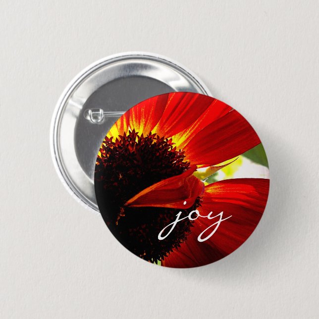Red Gerbera Daisy Photo Joy Script Bold Modern Knapp (Framsida & baksida)