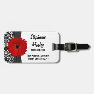 Red Gerbera Daisy Vintage Damask Blommigt Bagagebricka
