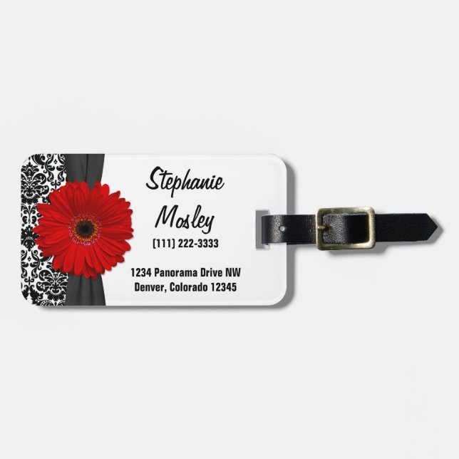 Red Gerbera Daisy Vintage Damask Blommigt Bagagebricka (Horisontell Framsida)