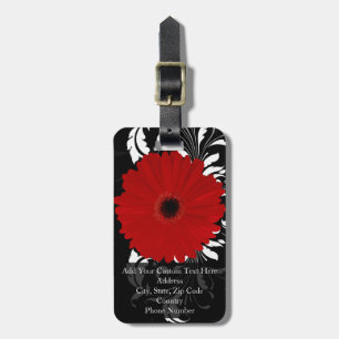 Red Gerbera Daisy w/Swirl Namn Luggage Tag Bagagebricka