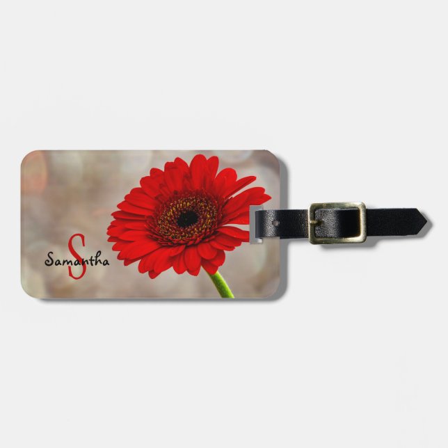 Red Gerbera Luggage tag Bagagebricka (Horisontell Framsida)
