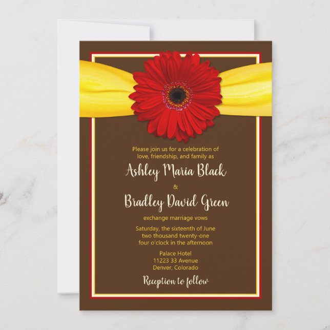 Red Gerbera med Gult Ribbon-inbjudan Inbjudningar (Framsida)