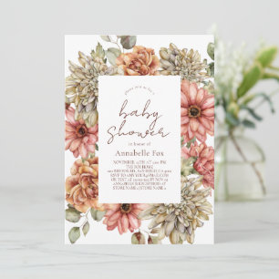 Red Gerbera & White Dahlia Baby Shower Inbjudningar