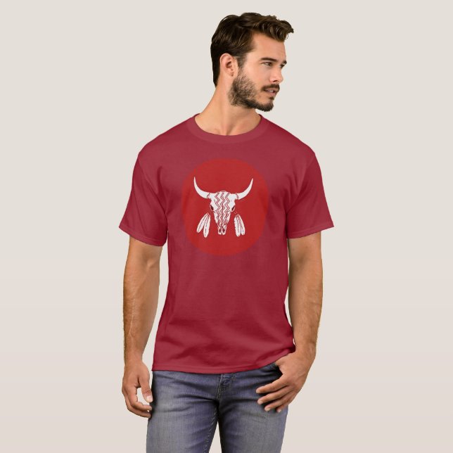 Red Ghost Dance Buffalo Circle maroon t-shirt (Hel framsida)