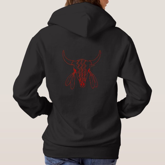 Red Ghost Dance Buffalo line black hoodie back T Shirt (Baksida)