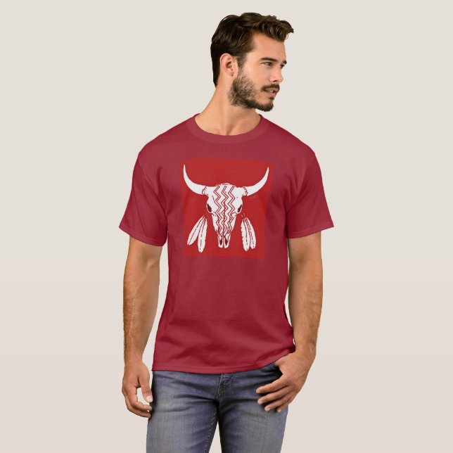 Red Ghost Dance Buffalo maroon t-shirt (Hel framsida)