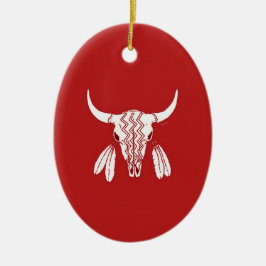Red Ghost Dance Buffalo oval ceramic ornament