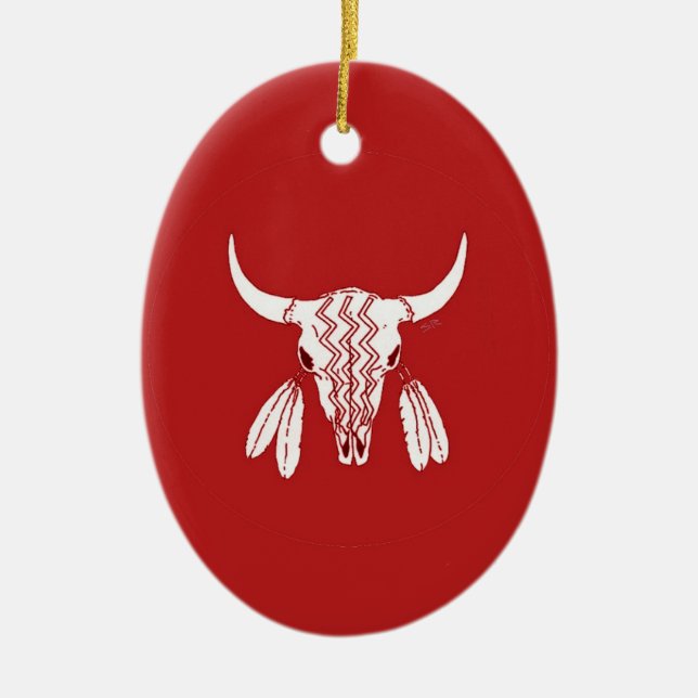 Red Ghost Dance Buffalo oval ceramic ornament (Framsidan)
