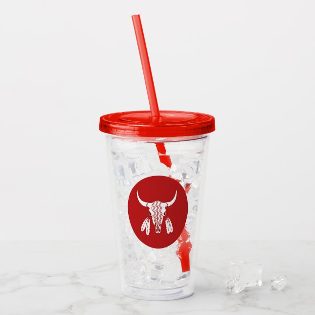 Red Ghost Dance Buffalo red acrylic tumbler Take Away Mugg (Framsida Ice)