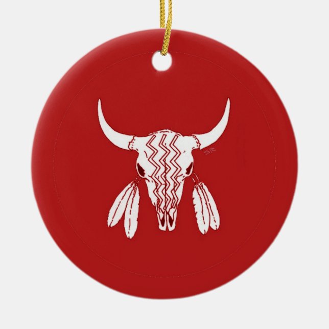 Red Ghost Dance Buffalo round ceramic ornament (Framsidan)