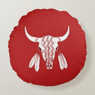 Red Ghost Dance Buffalo round poly dekorativ kudde