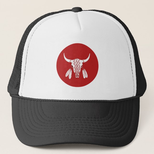 Red Ghost Dance Buffalo white black trucker hat Keps (Framsida)