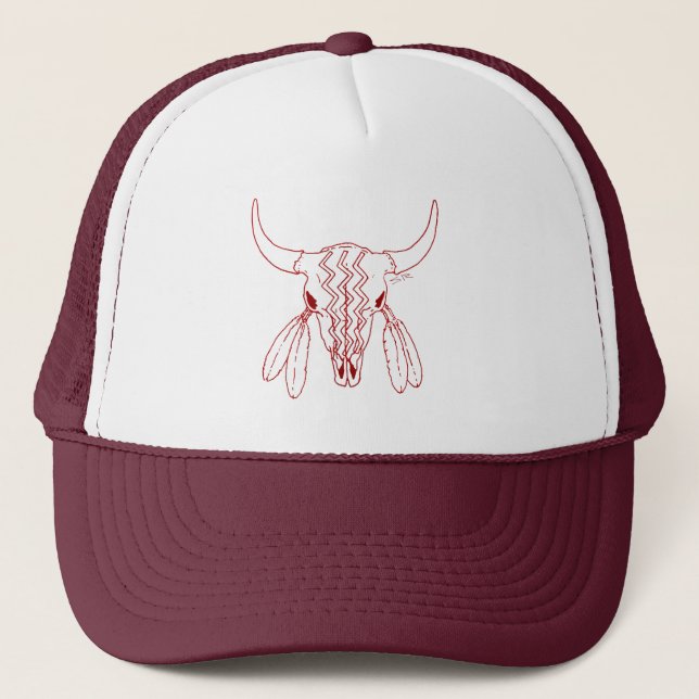 Red Ghost Dance Buffalo white maroon trucker hat Keps (Framsida)
