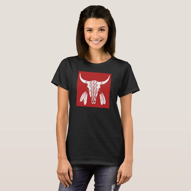 Red Ghost Dance Buffalo women black t-shirt (Hel framsida)