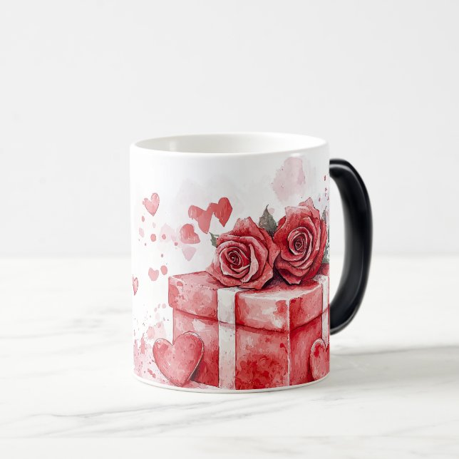 Red Gift and Roses Valentines Magisk Mugg (Framsida höger)