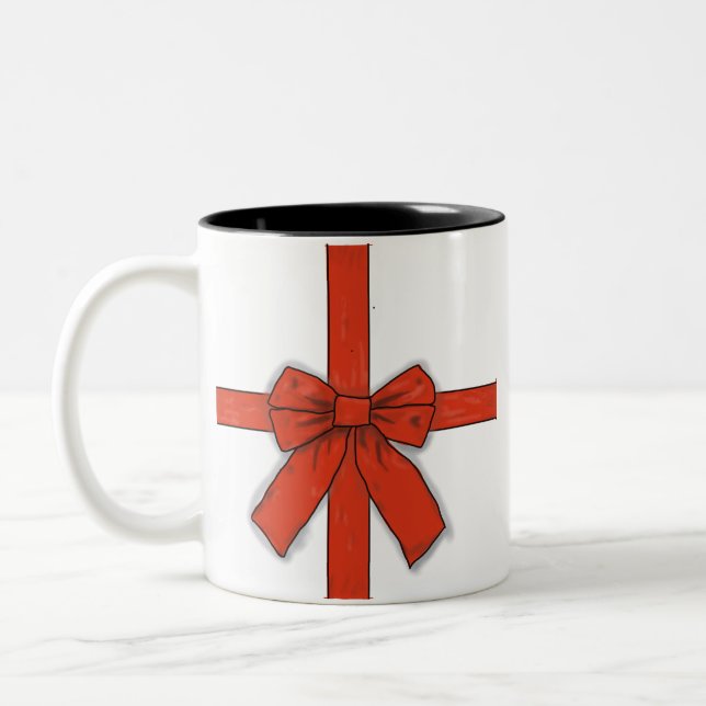 Red Gift Bow för Helgdagarna på Två-Tonad Mugg (Vänster)