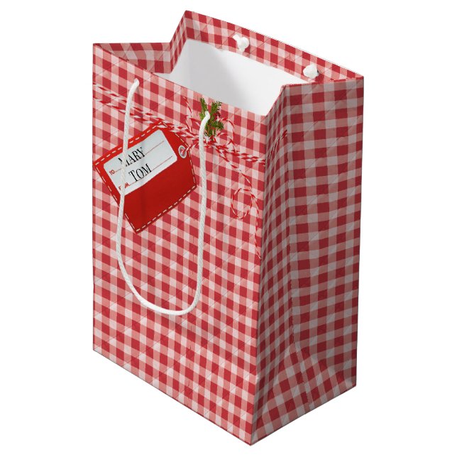 Red Gift Märkre på Gingham (Framsidan Vinklad)