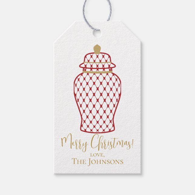 Red Ginger Burk, Chinoiserie Anpassningsbar jul Presentetikett (Framsidan)