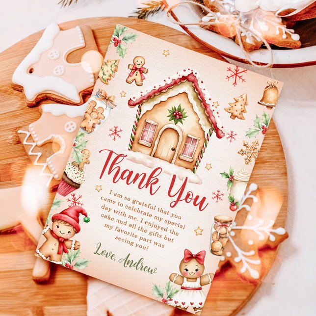 Red Gingerbread House Birthday Party Tack Kort (Skapare uppladdad)