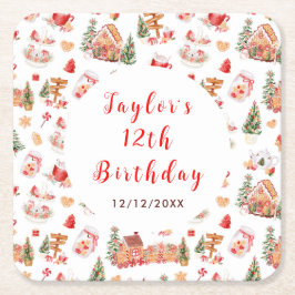 Red Gingerbread House Birthday Party Underlägg Papper Kvadrat