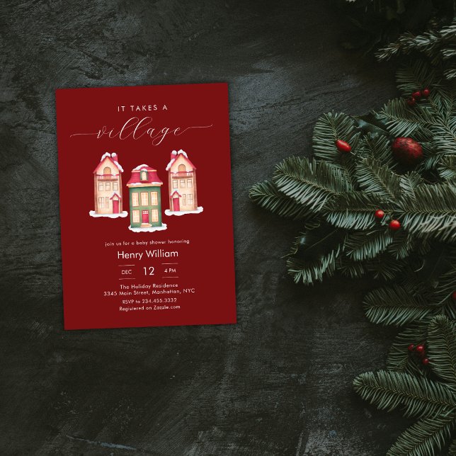 Red Gingerbread It Takes A Village Boy Baby Shower Inbjudningar (Red Gingerbread It Takes A Village Boy Baby Shower Invitation)