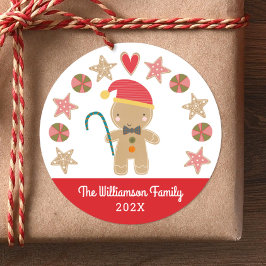 Red Gingerbröd Boy Namn jul Helgdag Cookie Runt Klistermärke