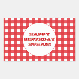 Red Gingham Anpassade Party Sticker Rektangulärt Klistermärke