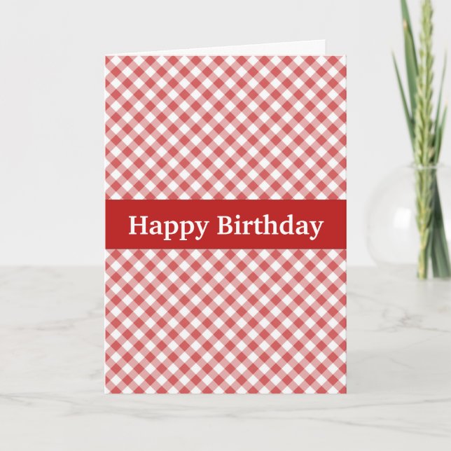 Red Gingham Anpassningsbar Birthday Card Kort (Framsida)