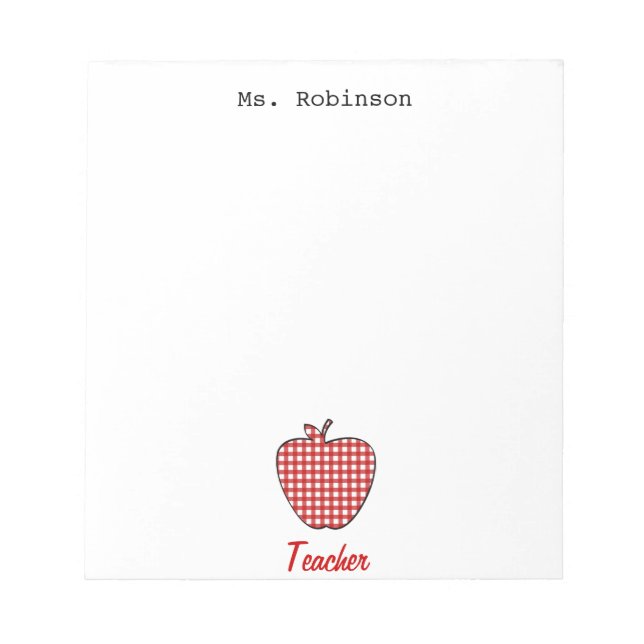 Red Gingham Apple Teacher Anteckningsblock (Framsida)