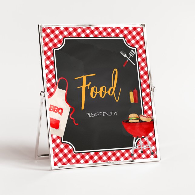 Red Gingham BBQ Baby Shower Food Poster (Burger in the Oven Baby Shower Food Sign
)
