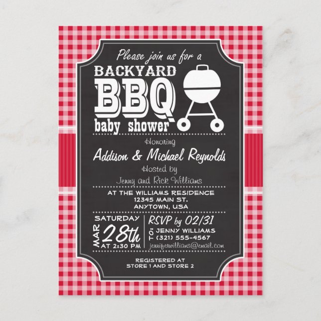 Red Gingham BBQ Baby Shower-inbjudan Inbjudan Vykort (Framsida)