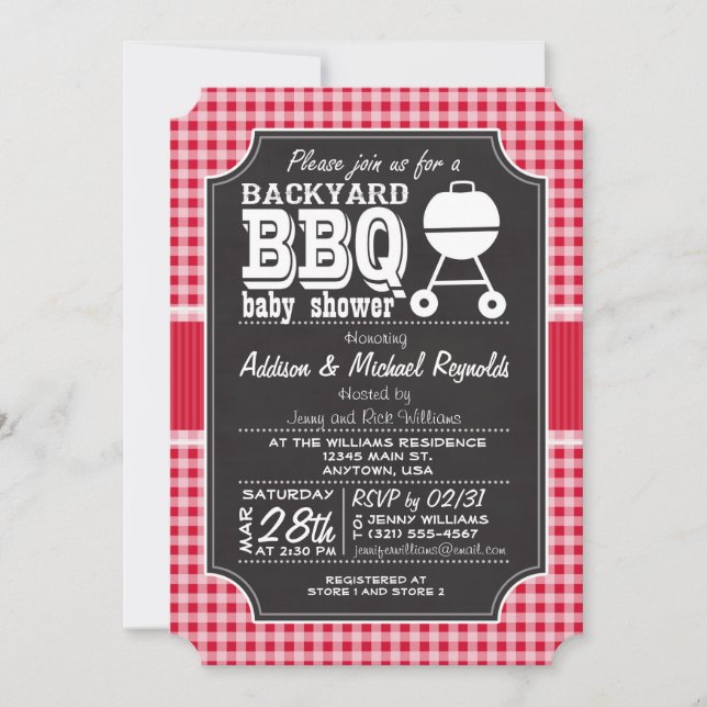 Red Gingham BBQ Baby Shower-inbjudan Inbjudningar (Framsida)