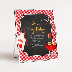Red Gingham BBQ Baby Shower Säg inte Baby Poster